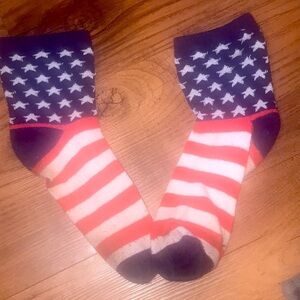 Patriotic socks. Red white and blue with stars shirt crew socks used socks